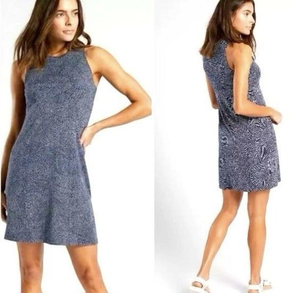 Athleta Dress Womens Small Blue White Sleeveless Stretch Casual Tank Dress